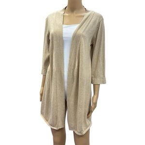 Hannah Rose Cashmere Cotton Blend Tan Lightweight Knit Cardigan Petite Small